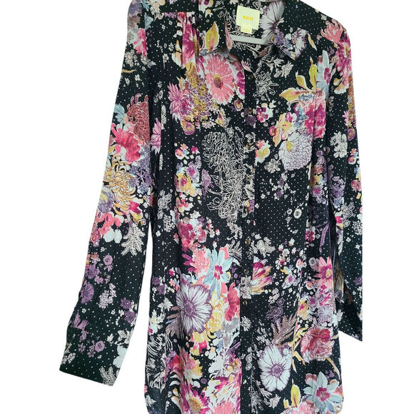 Anthropologie Maeve Autumnal Floral High-Low Button Front Tunic Top Size Medium - Picture 5 of 9